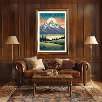 Grand Teton Vintage Travel Poster Print Wall Art