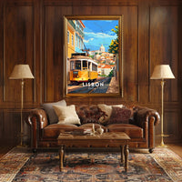 Lisbon Yellow Tram Cityscape Travel Poster