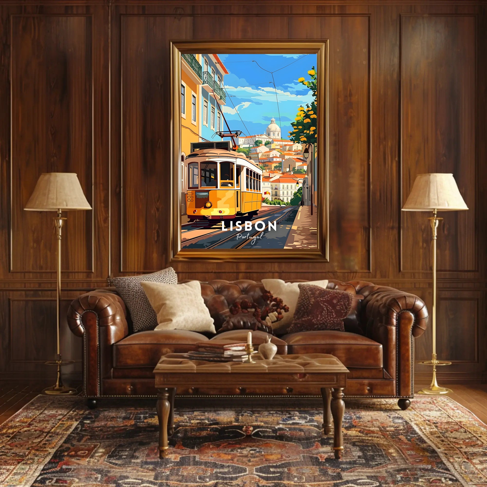 Lisbon Yellow Tram Cityscape Travel Poster