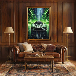 Futuristic Sports Car in Urban Cityscape Futuristic Sci-Fi Poster