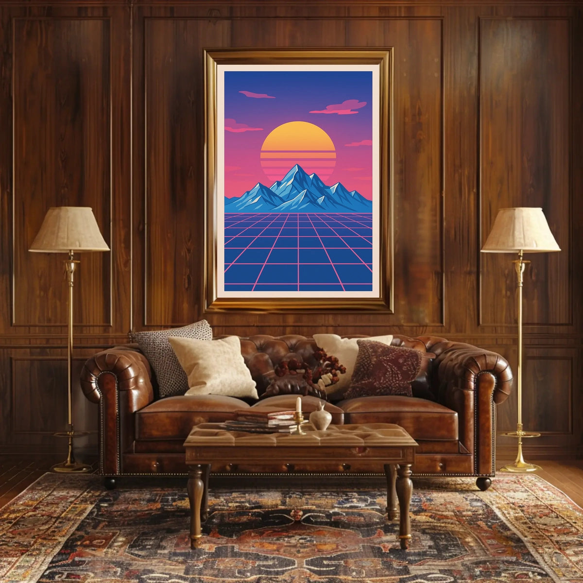 Retro-Futuristic Sunset Art Print: Futuristic Sci-Fi Poster