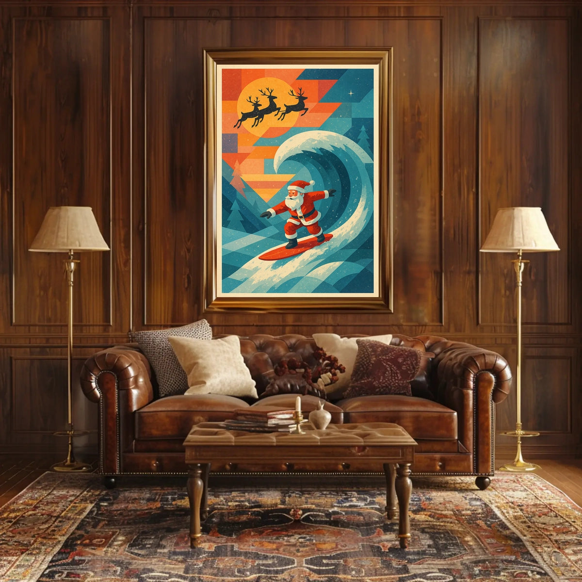 Santa Surfing Retro Holiday Adventure Poster