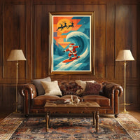 Santa Surfing Retro Holiday Adventure Poster