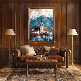 Liechtenstein Balzers Church and Mountains View Poster