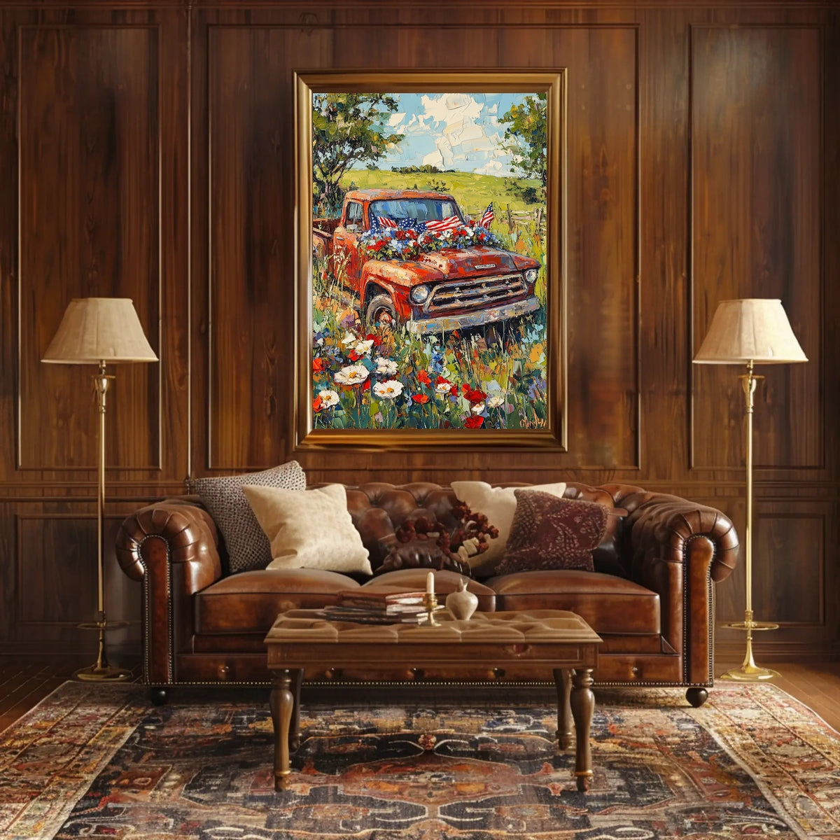 Vintage Red Pickup Truck Retro Car Decor Wall Art Poster