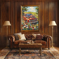 Vintage Red Pickup Truck Retro Car Decor Wall Art Poster