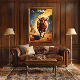 Charging Bull on Spanish Street: Cultural or Heritage Poster