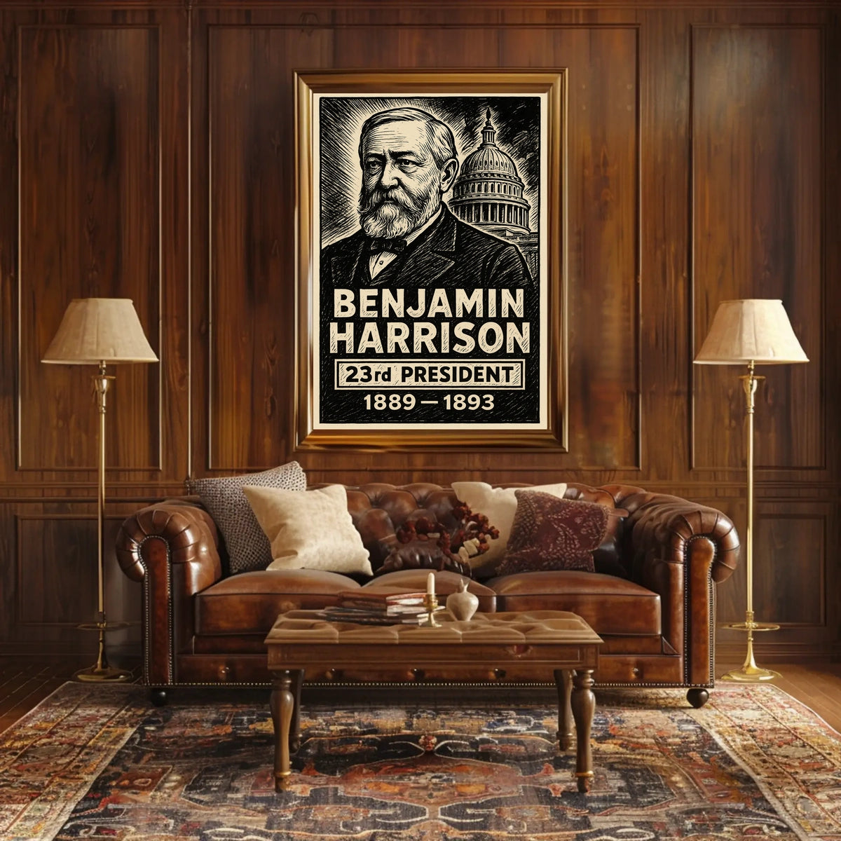 Benjamin Harrison 23rd President of the United States B & W Comic Sketch Poster