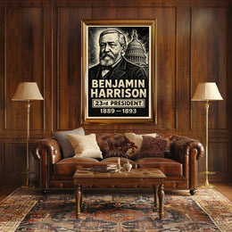 Benjamin Harrison 23rd President of the United States B & W Comic Sketch Poster