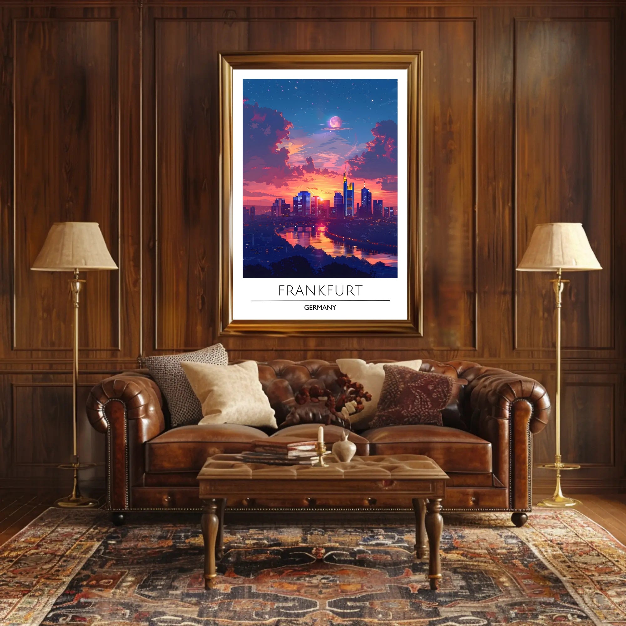Frankfurt Skyline at Vibrant Sunset Urban or Cityscape Poster
