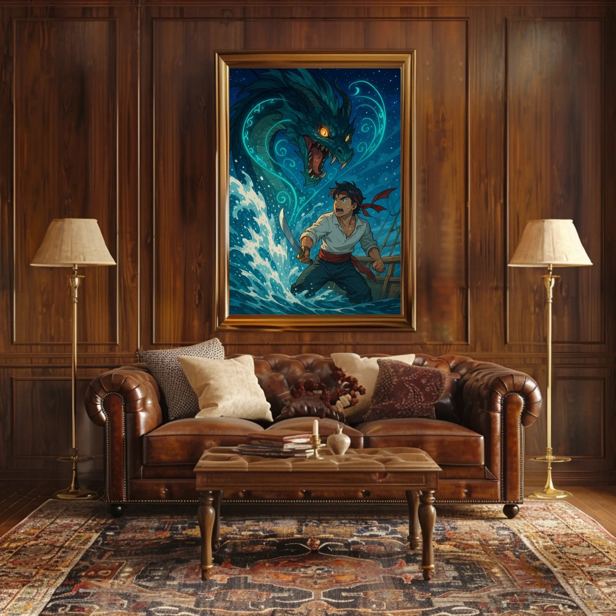 Young Adventurer Battles Sea Dragon - Fantasy or Mythology Poster