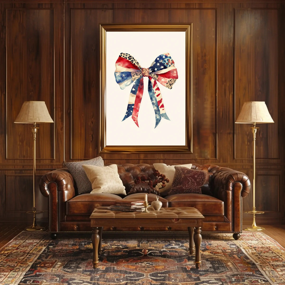 Large Coquette Bow American Flag Watercolor Art Poster