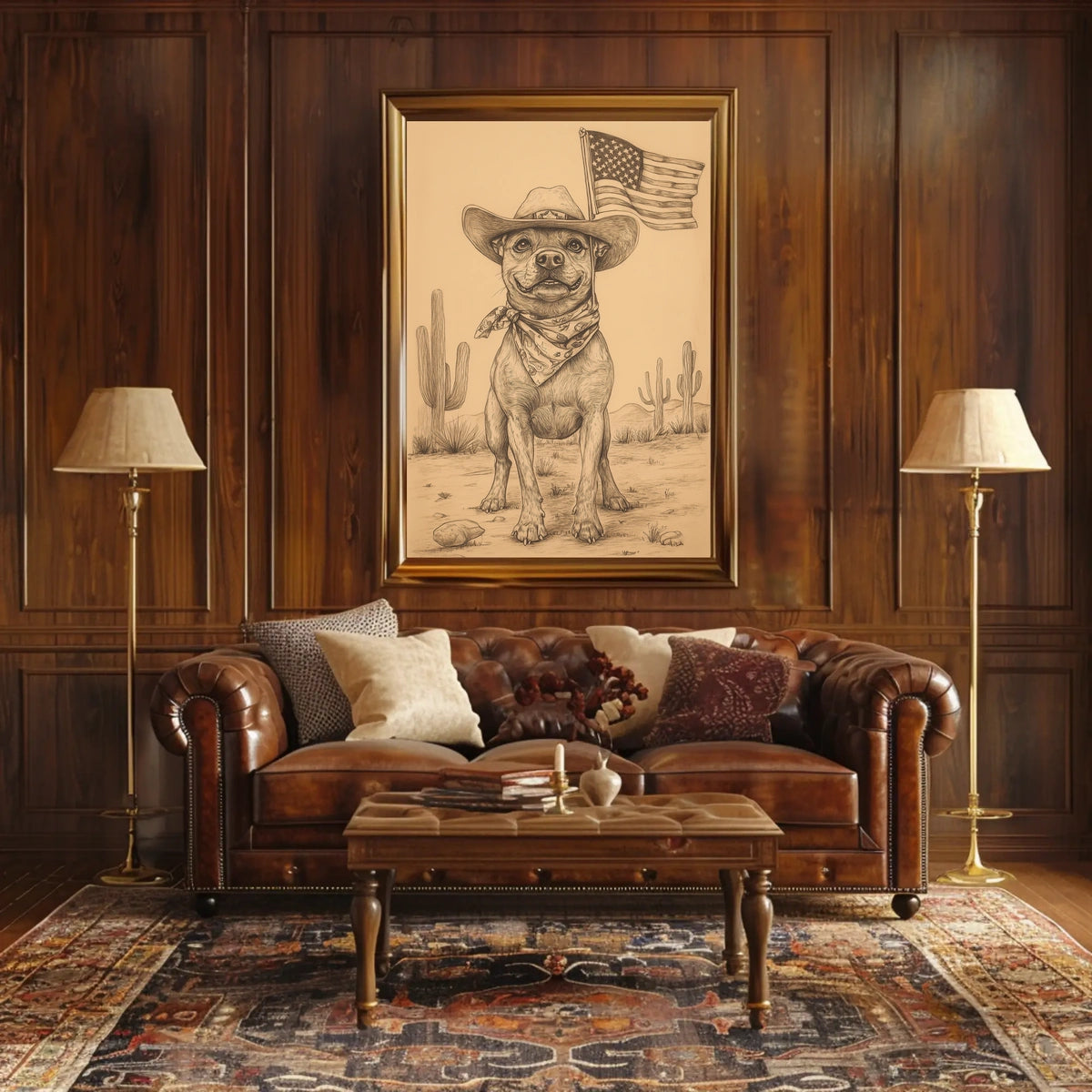 sketch style drawing of a cowboy dog Poster