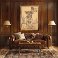 sketch style drawing of a cowboy dog Poster