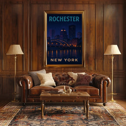 Rochester Nightscape Urban Skyline Poster Modern Wall Art