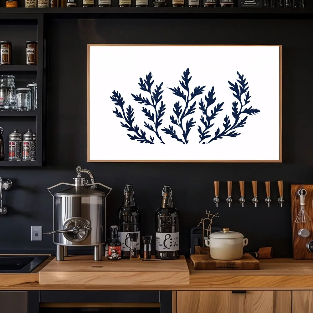 Abstract Botanical Minimalist Poster: Blue Foliage Design