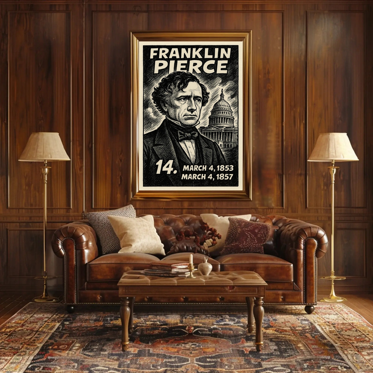 Franklin Pierce 14th President of the United States B & W Comic Sketch Poster