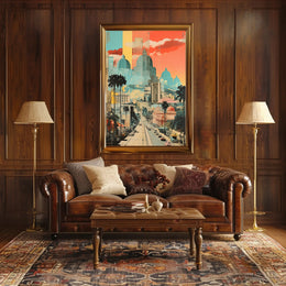 Urban Vibrance: Classic Meets Modern Architectural Travel Poster