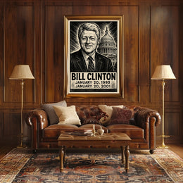 Bill Clinton 42nd President of the United States B & W Comic Sketch Poster