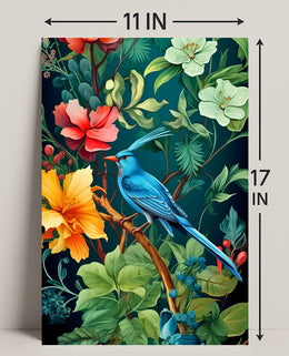 Tropical Bird and Flowers Vibrant Art Animal Poster