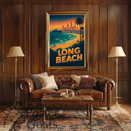 Long Beach Sunset Skyline Travel Poster