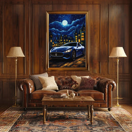 Futuristic Car Meets Starry Night Artistic Poster
