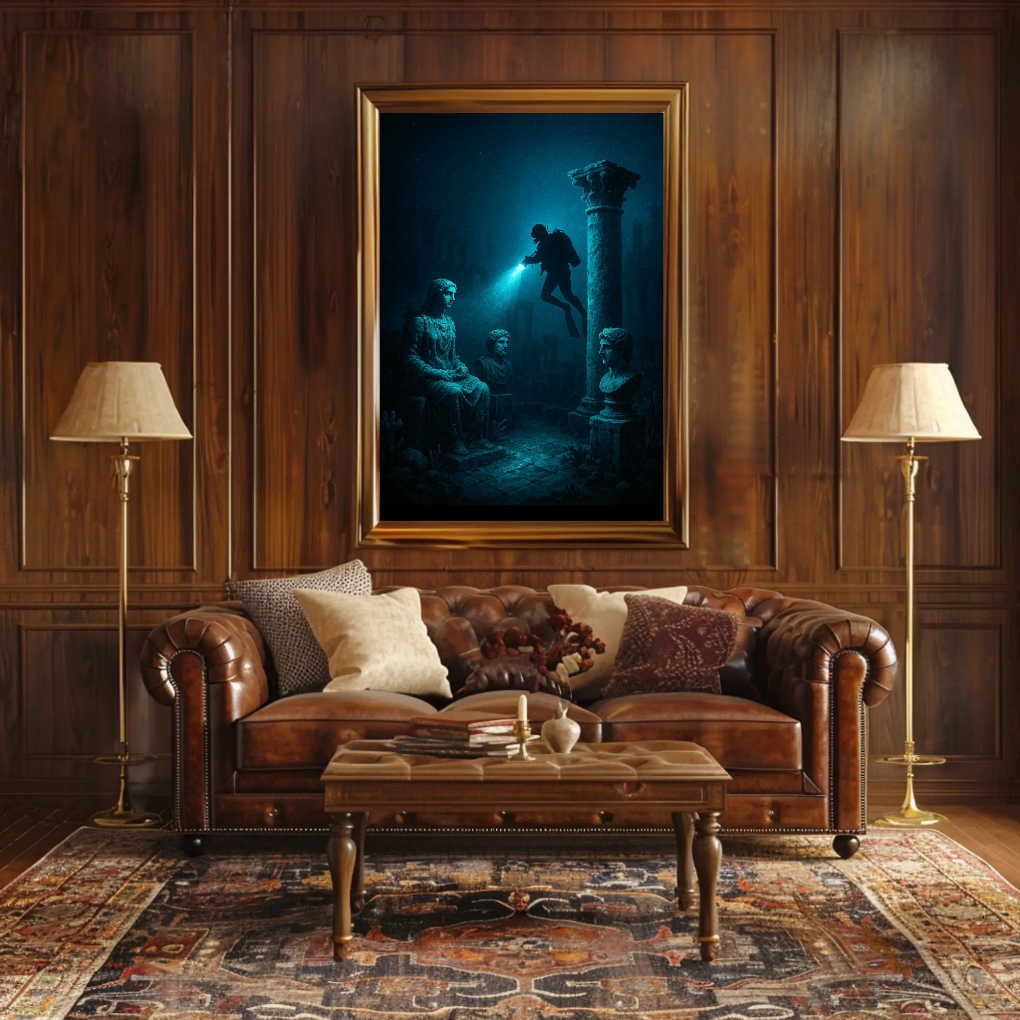 Underwater Ruins Exploration Art Print Poster PosterGoat