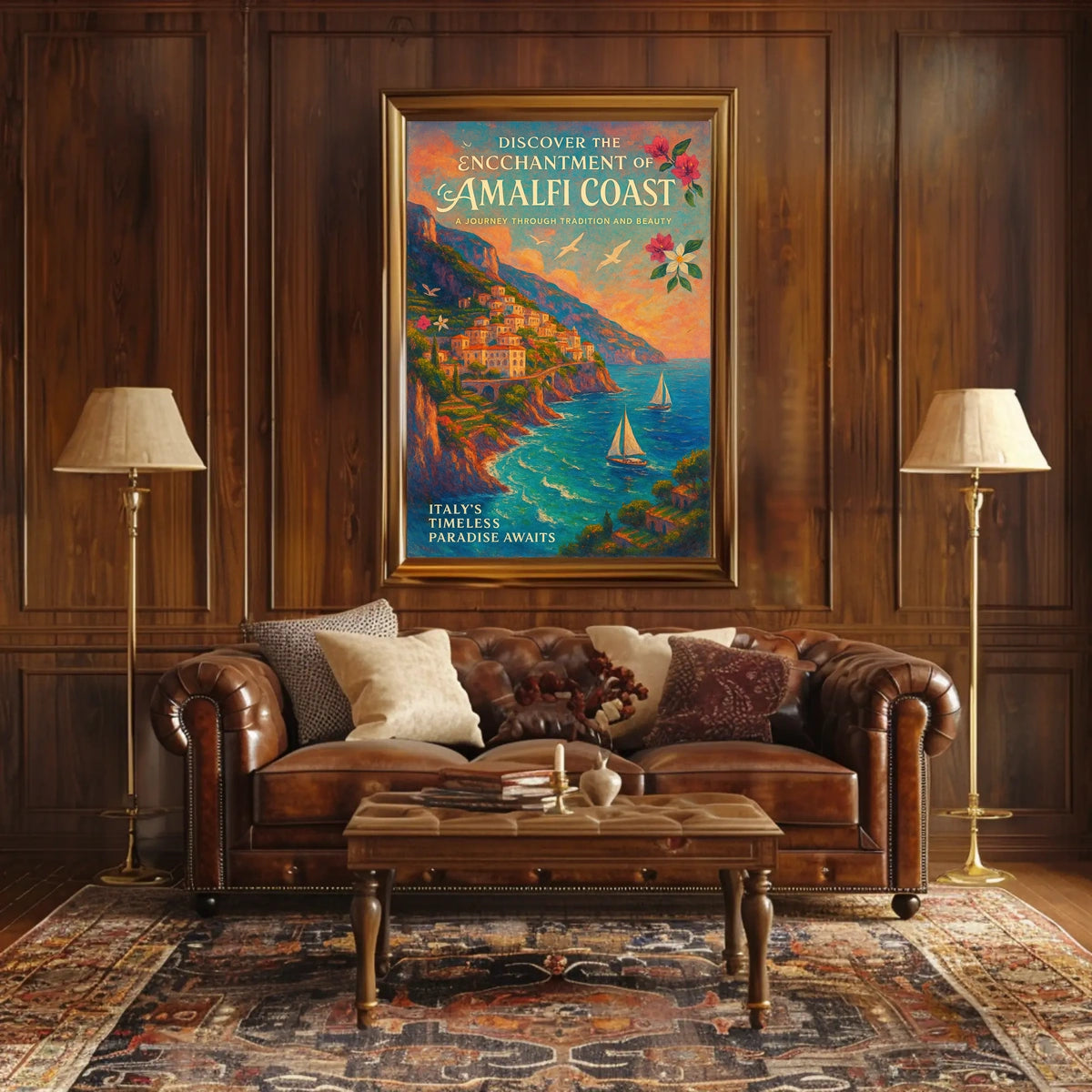 Amalfi Coast Impressionist Art Poster: Vibrant Mediterranean Scene