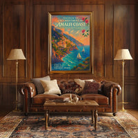 Amalfi Coast Impressionist Art Poster: Vibrant Mediterranean Scene