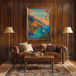 Amalfi Coast Impressionist Art Poster: Vibrant Mediterranean Scene