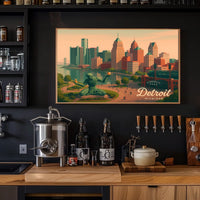 Detroit Skyline Comerica Park Night Urban Poster
