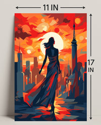 Sunset Silhouette In The City Poster