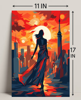 Sunset Silhouette In The City Poster