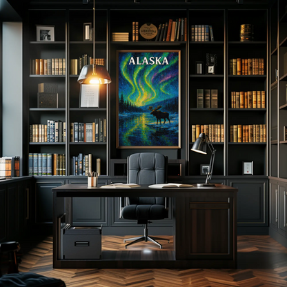 Alaska Aurora Borealis Moose Night Sky Travel Poster