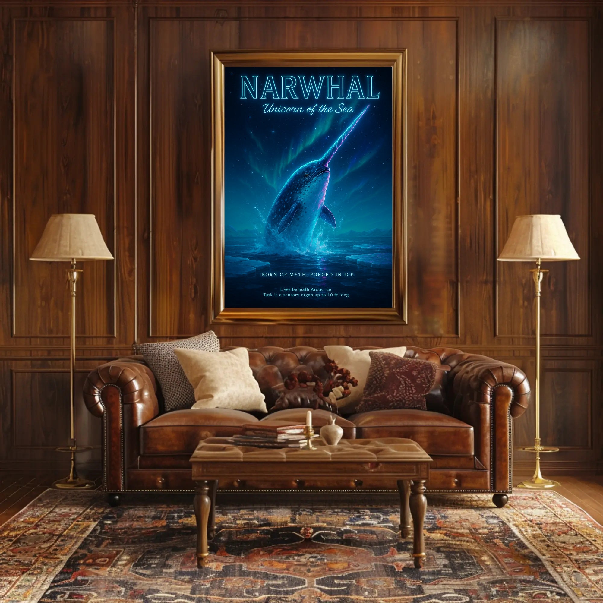 Narwhal Beneath Northern Lights Fantasy or Mythology Poster