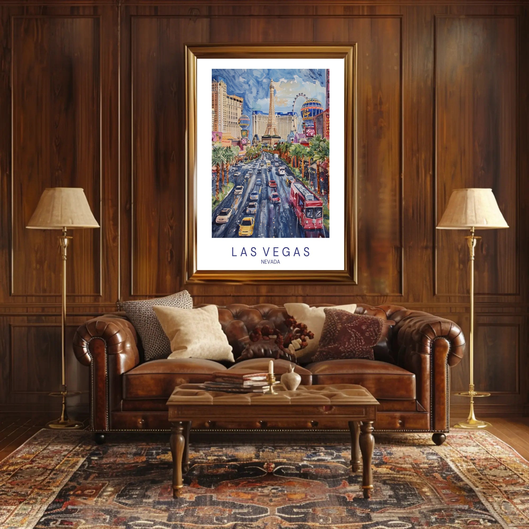 Las Vegas Cityscape Vibrant Watercolor Travel Poster PosterGoat
