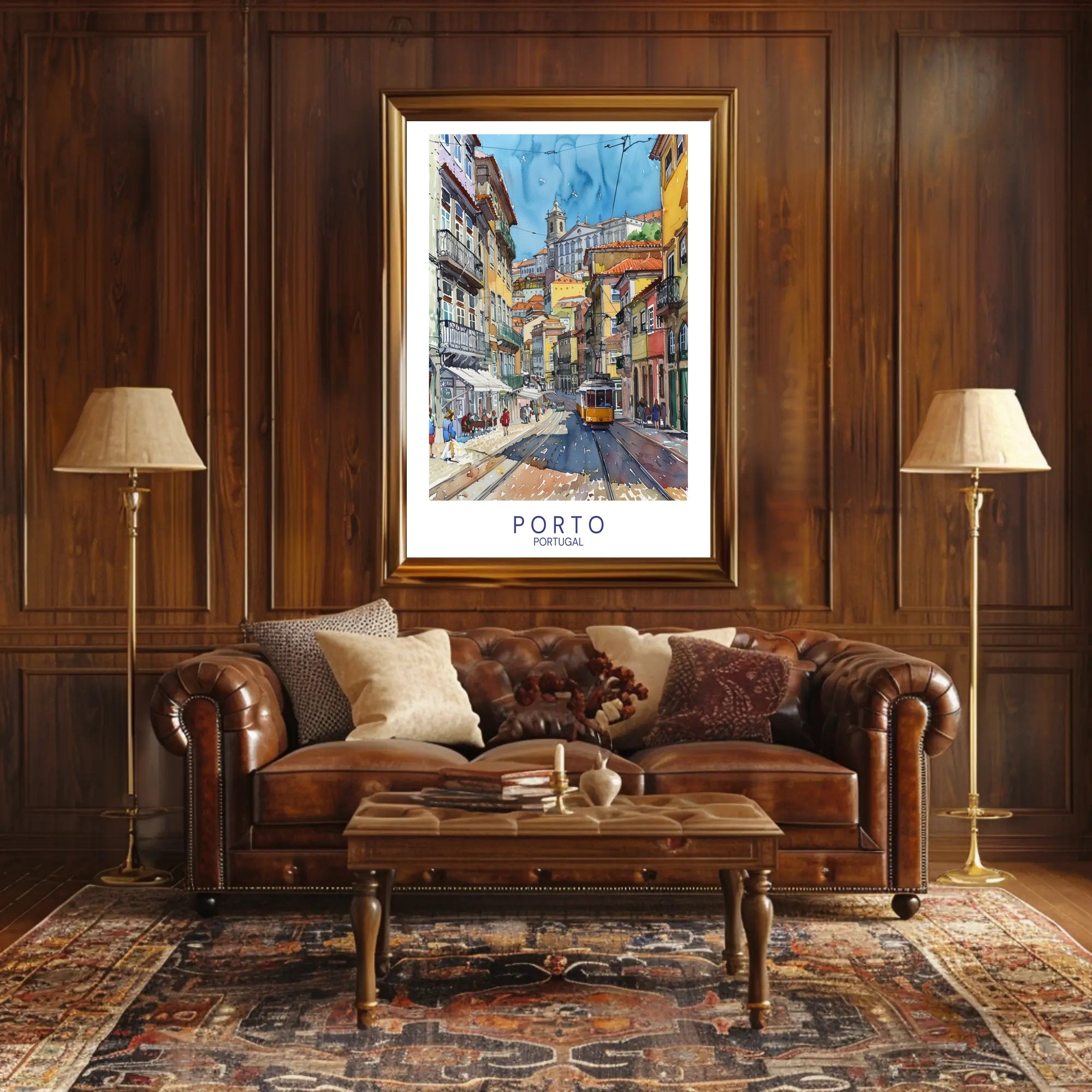 Porto Vibrant Cityscape Yellow Tram Urban Cityscape Poster PosterGoat
