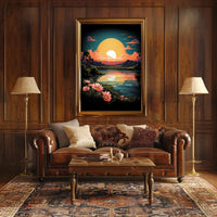 Tranquil Sunset Over Floral Landscape Poster