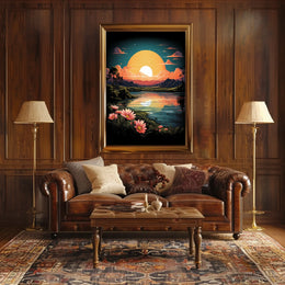 Tranquil Sunset Over Floral Landscape Poster