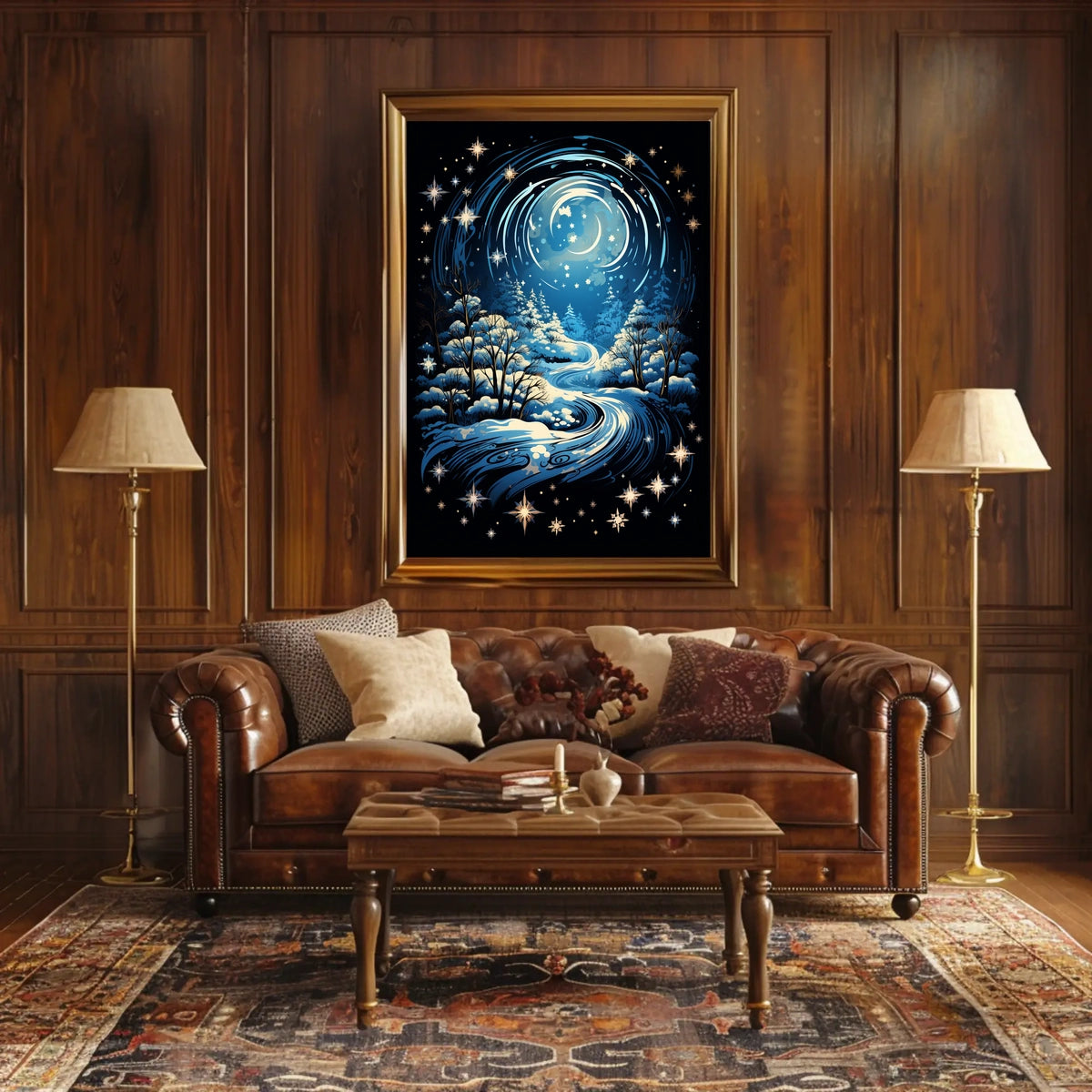 Whimsical Winter Night Fantasy Landscape Art Poster