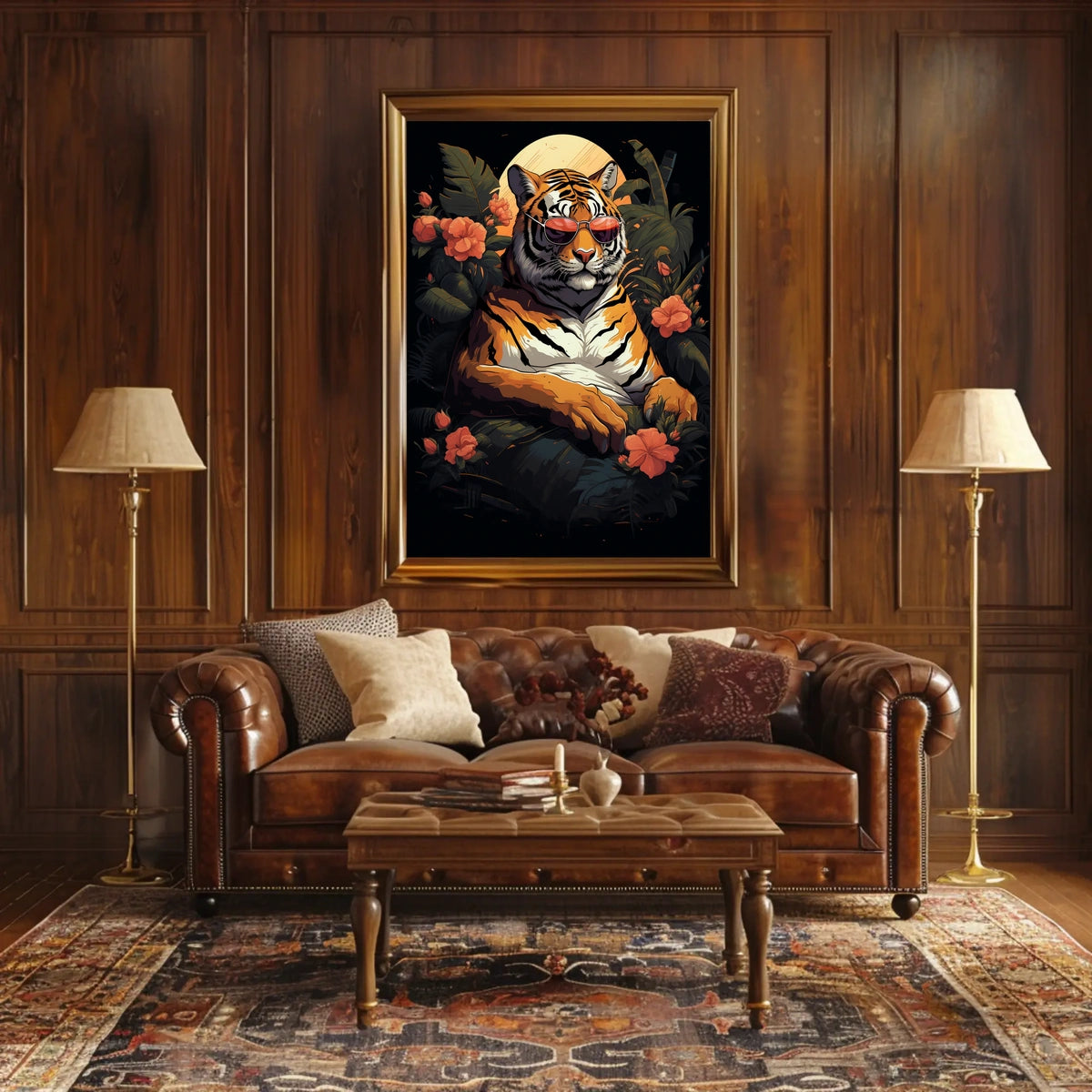 Tiger sunglasses jungle scene – Artistic Animal Poster