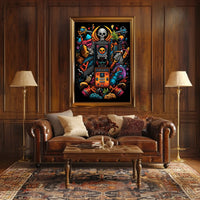 Vibrant Skull Surrealism: Modern Abstract Art Poster