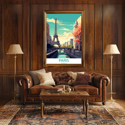 Parisian Romance: Vibrant Eiffel Tower Travel Poster
