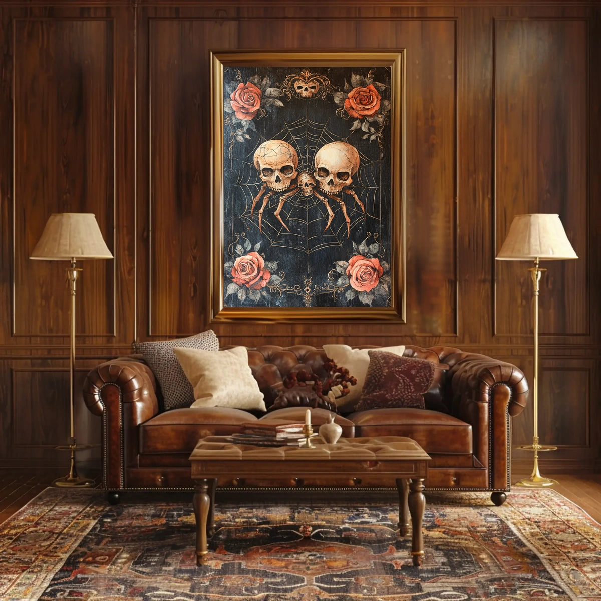 Macabre Gothic Skulls with Roses Artistic Pop Culture Poster