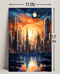 Futuristic Cityscape At Sunset Poster PosterGoat