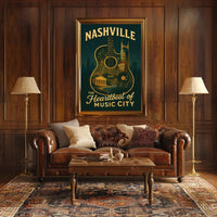 Nashville Poster Vintage Music City Wall Art