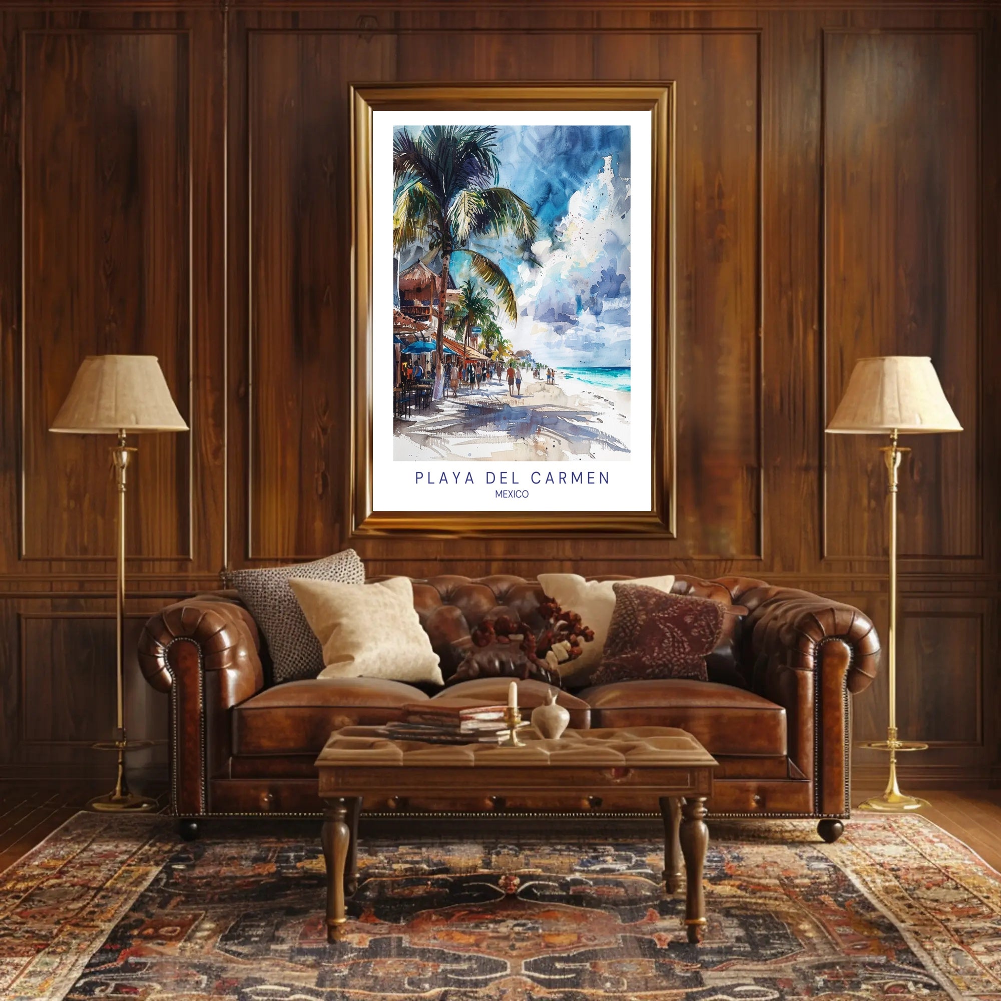 Vibrant Beach Scene in Playa del Carmen Travel Poster PosterGoat