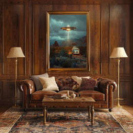 UFO Encounter in the Desert Art Print Poster PosterGoat