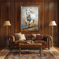 Majestic Galloping White Horse Abstract Artistic Poster