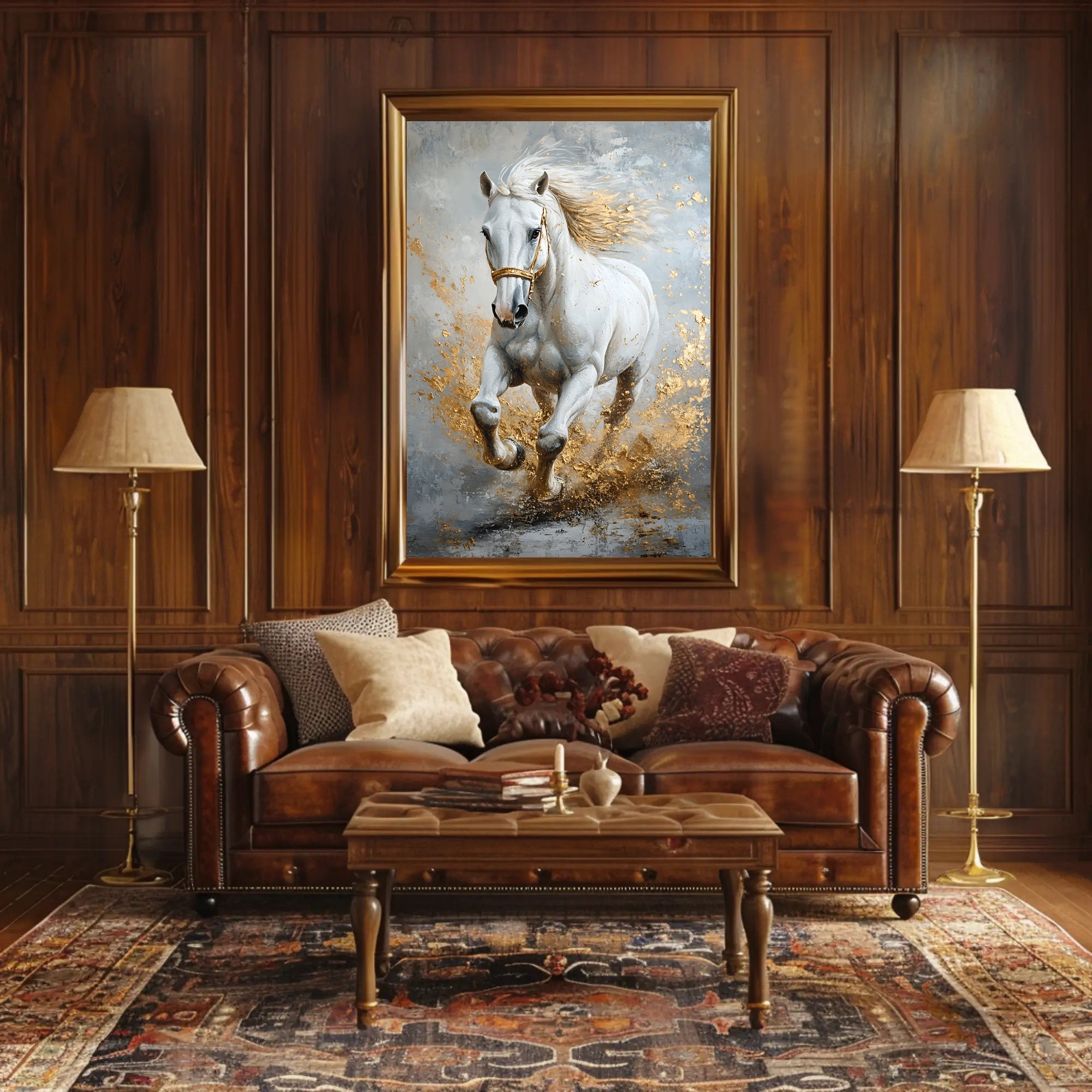 Majestic Galloping White Horse Abstract Artistic Poster